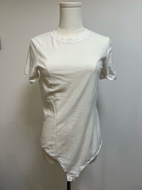 Free People White Crewneck Short-Sleeve Bodysuit